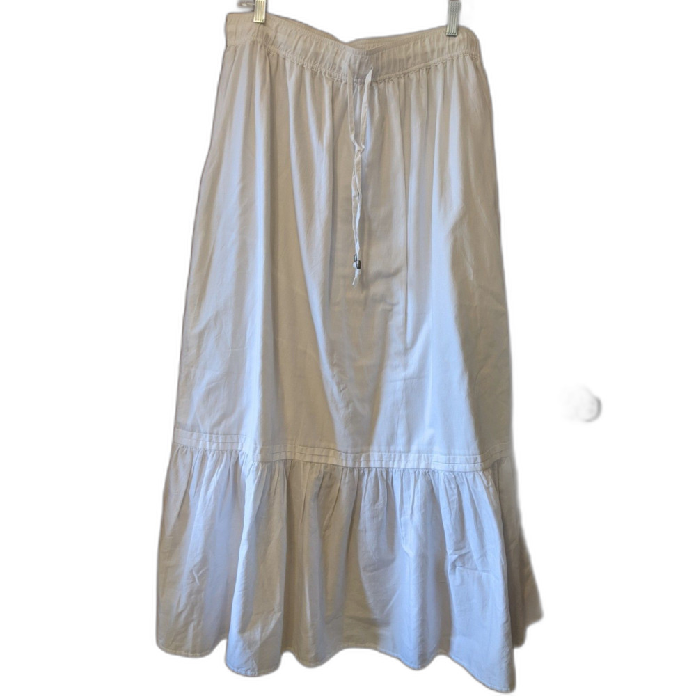 White Peasant Maxi Skirt Drawstring Waist Pintucks Sz XL Cottagecore Boho Fairy - Picture 3 of 6